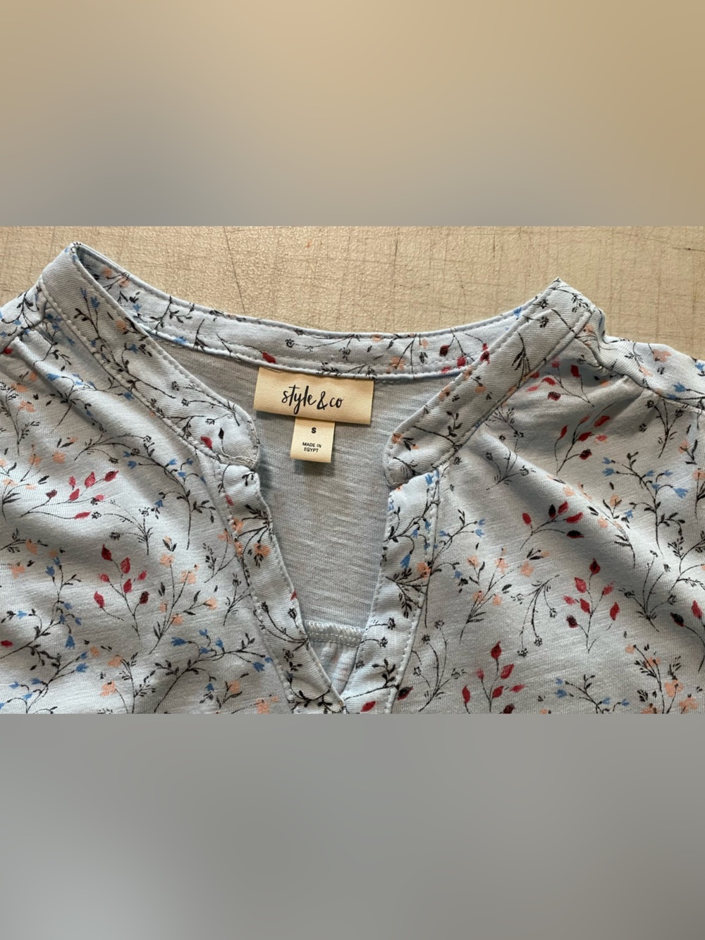Style & Co. Light Blue Floral Henley Top with Pink Accents - Picture 6 of 12
